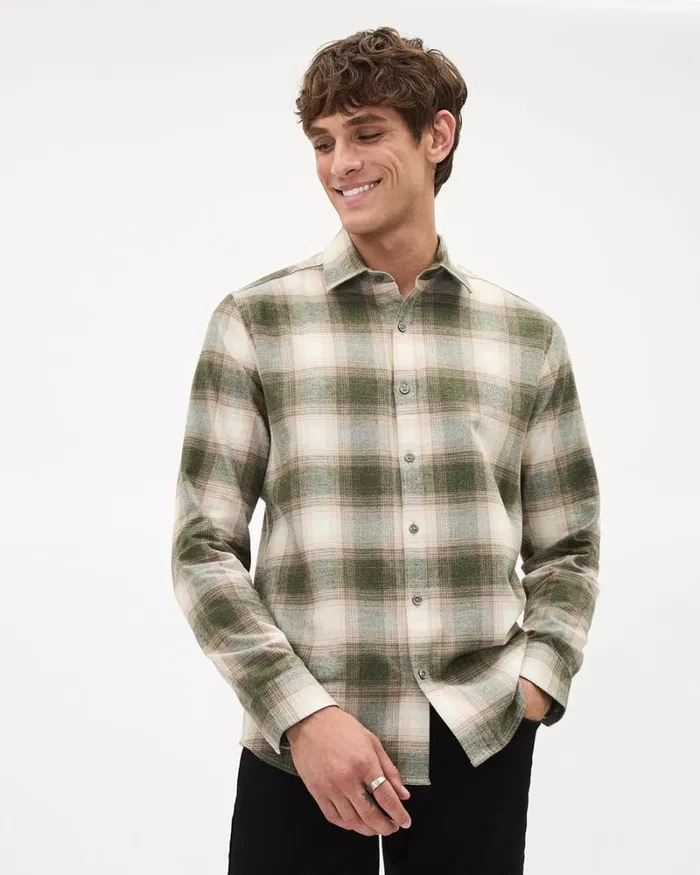 RWandCO Shirts SlimFit Plaid Flannel Shirt Dark Khaki 8211 Men