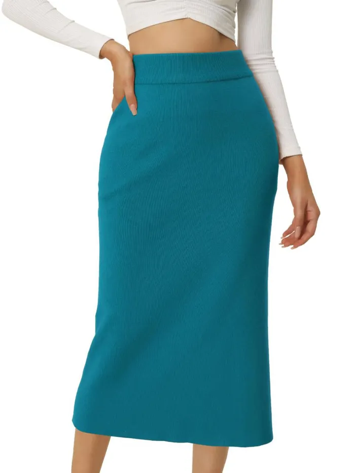 RWandCO Skirts Allegra K 8211 Ribbed Knit Slit Stretchy Bodycon Skirt Peacock Blue 8211 Women RWandCO Skirts Allegra K 8211 Ribbed Knit Slit Stretchy Bodycon Skirt Peacock Blue 8211 Women