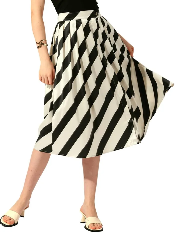 RWandCO Skirts Allegra K 8211 Vintage Striped Midi Skirt High Waist Black Apricot 8211 Women RWandCO Skirts Allegra K 8211 Vintage Striped Midi Skirt High Waist Black Apricot 8211 Women