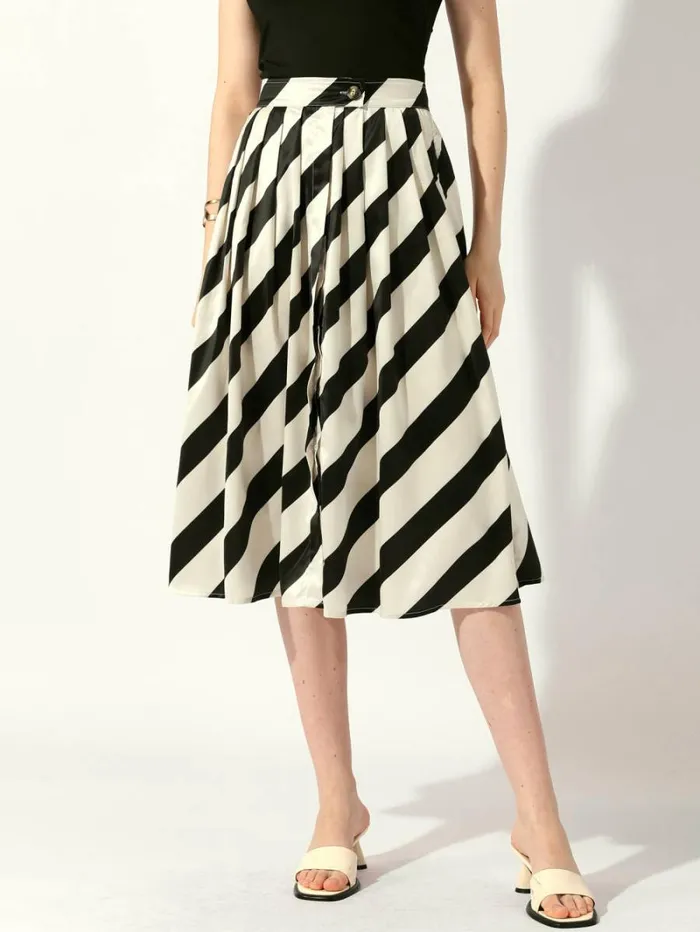 RWandCO Skirts Allegra K 8211 Vintage Striped Midi Skirt High Waist Black Apricot 8211 Women