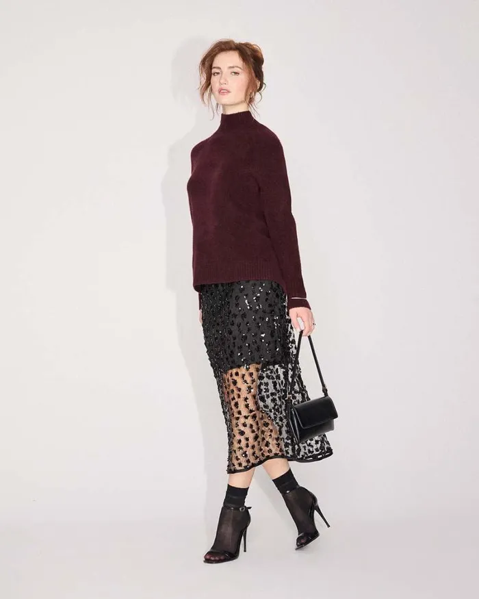 RWandCO Skirts HighRise Sequins Midi Skirt Black 8211 Women