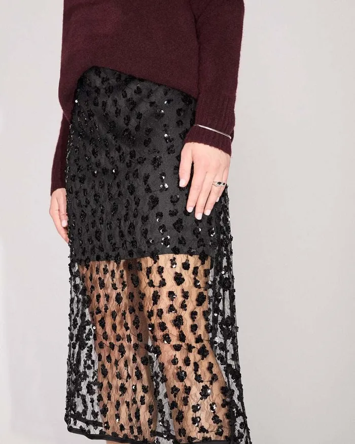 RWandCO Skirts HighRise Sequins Midi Skirt Black 8211 Women RWandCO Skirts HighRise Sequins Midi Skirt Black 8211 Women