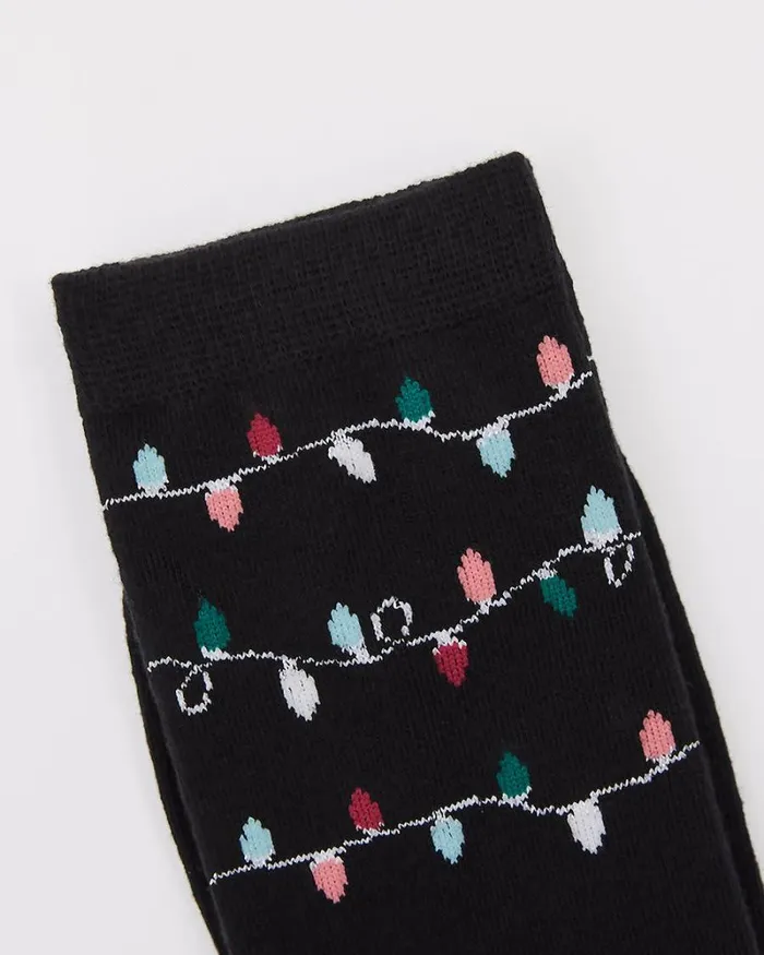 RWandCO Socks and Tights Cotton Socks With Christmas Lights Black Multi8211 8211 Women RWandCO Socks and Tights Cotton Socks With Christmas Lights Black Multi8211 8211 Women