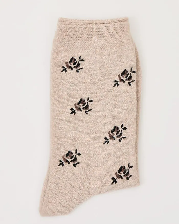 RWandCO Socks and Tights Cotton Socks With Tiny Roses Taupe Mix 8211 Women