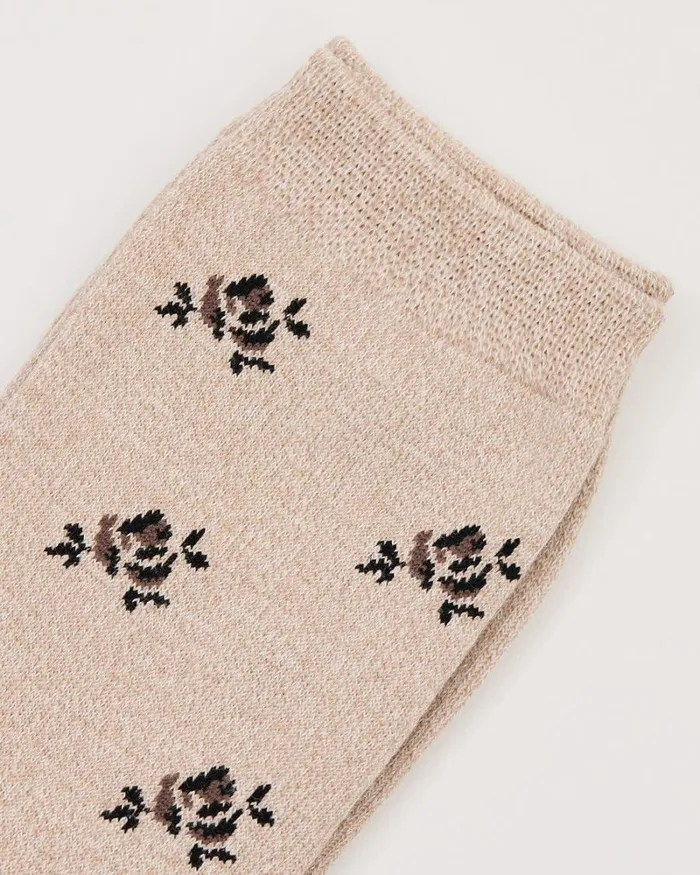 RWandCO Socks and Tights Cotton Socks With Tiny Roses Taupe Mix 8211 Women