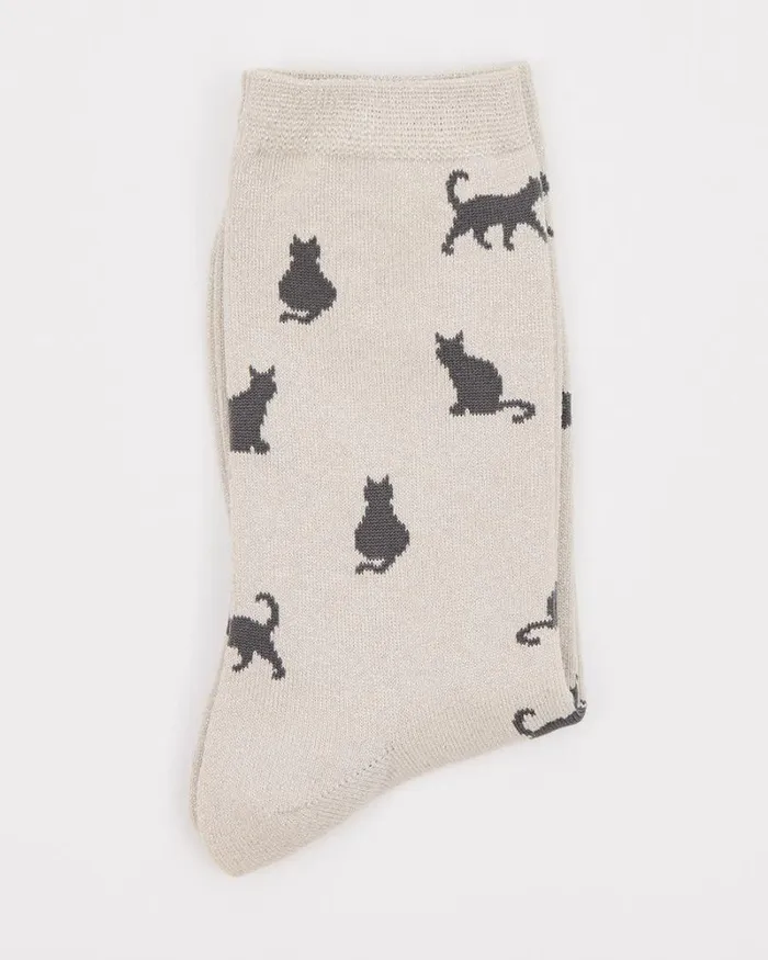 RWandCO Socks and Tights Crew Socks With Lurex Fibres And Cats Champagne 8211 Women