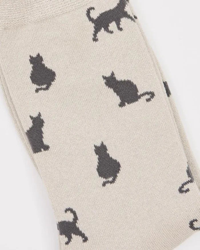 RWandCO Socks and Tights Crew Socks With Lurex Fibres And Cats Champagne 8211 Women RWandCO Socks and Tights Crew Socks With Lurex Fibres And Cats Champagne 8211 Women