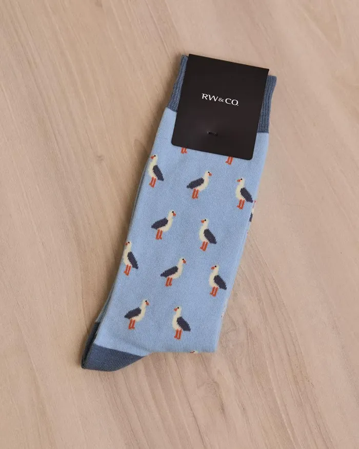 RWandCO Socks Blue Socks With Small Birds Dream Blue 8211 Men