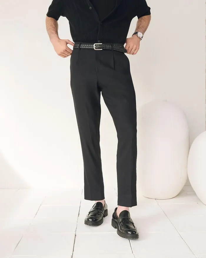 RWandCO Suit Pants Pleated TaperedLeg Linen Suit Pant Black 8211 Men RWandCO Suit Pants Pleated TaperedLeg Linen Suit Pant Black 8211 Men