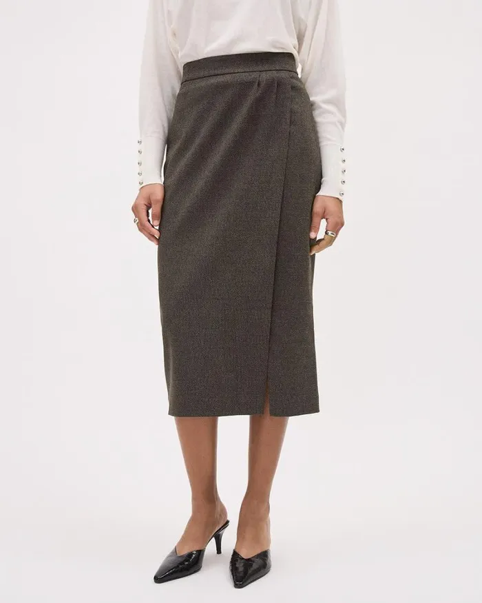 RWandCO Suiting Skirts Tweed Pencil Midi Skirt With Wrap Detail Black And Brown Tweed 8211 Women RWandCO Suiting Skirts Tweed Pencil Midi Skirt With Wrap Detail Black And Brown Tweed 8211 Women