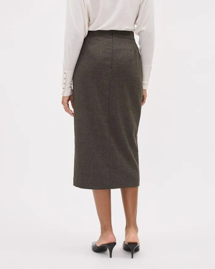 RWandCO Suiting Skirts Tweed Pencil Midi Skirt With Wrap Detail Black And Brown Tweed 8211 Women RWandCO Suiting Skirts Tweed Pencil Midi Skirt With Wrap Detail Black And Brown Tweed 8211 Women