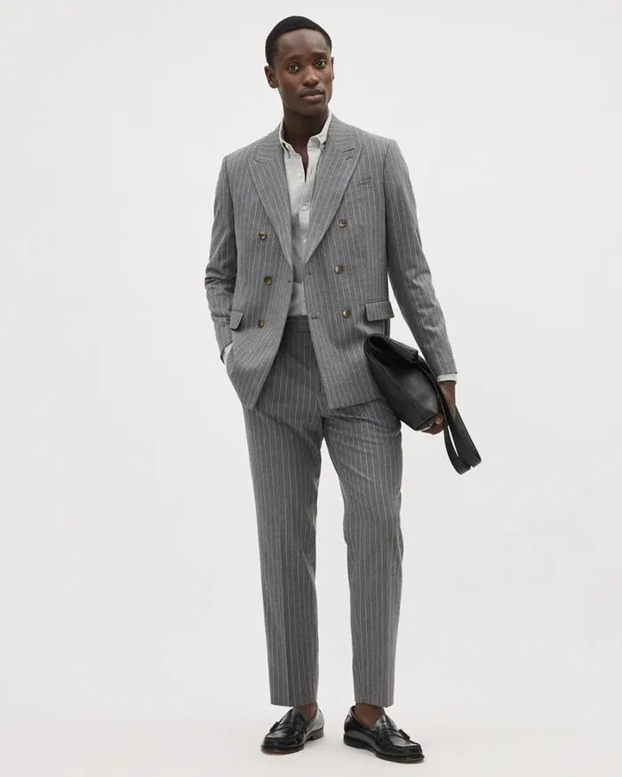 RWandCO Suits Pleated TaperedLeg Striped Suit Pant Med Grey 8211 Men
