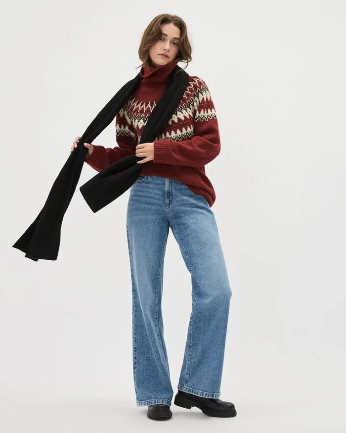 RWandCO Sweaters and Cardigans Chunky Turtleneck Sweater With Fair Isle Pattern Winery Multi 8211 Women RWandCO Sweaters and Cardigans Chunky Turtleneck Sweater With Fair Isle Pattern Winery Multi 8211 Women