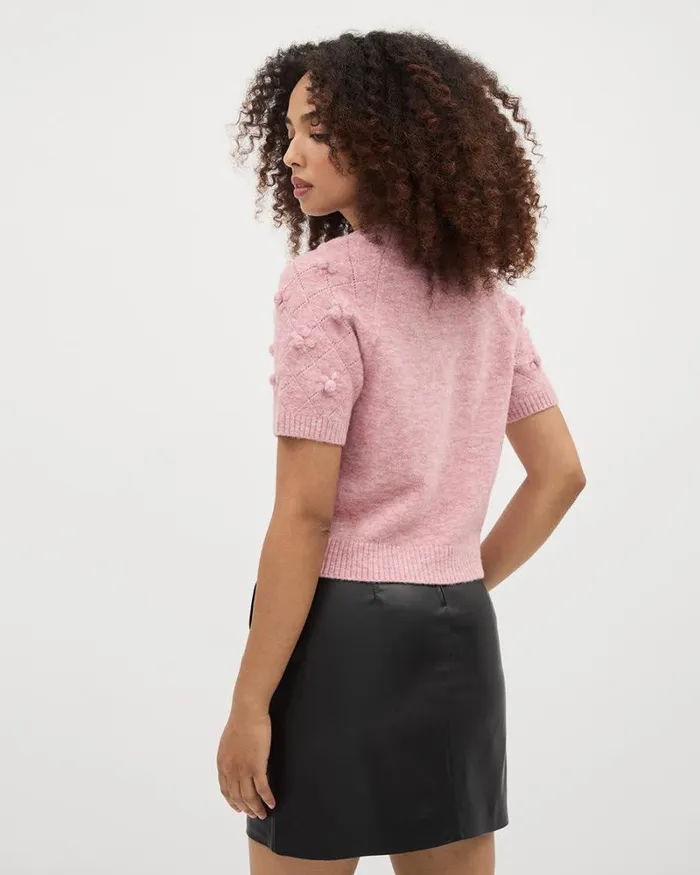 RWandCO Sweaters and Cardigans ElbowSleeve CrewNeck Spongy Pullover With 3D Flowers Soft Pink Mix 8211 Women RWandCO Sweaters and Cardigans ElbowSleeve CrewNeck Spongy Pullover With 3D Flowers Soft Pink Mix 8211 Women
