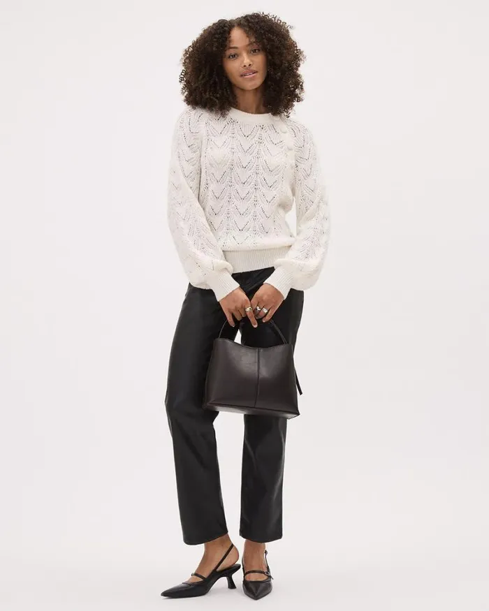 RWandCO Sweaters and Cardigans LongSleeve CrewNeck Sweater With Buttons At Shoulder Snow White 8211 Women RWandCO Sweaters and Cardigans LongSleeve CrewNeck Sweater With Buttons At Shoulder Snow White 8211 Women