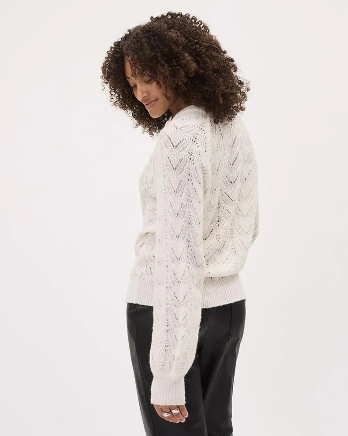 RWandCO Sweaters and Cardigans LongSleeve CrewNeck Sweater With Buttons At Shoulder Snow White 8211 Women RWandCO Sweaters and Cardigans LongSleeve CrewNeck Sweater With Buttons At Shoulder Snow White 8211 Women