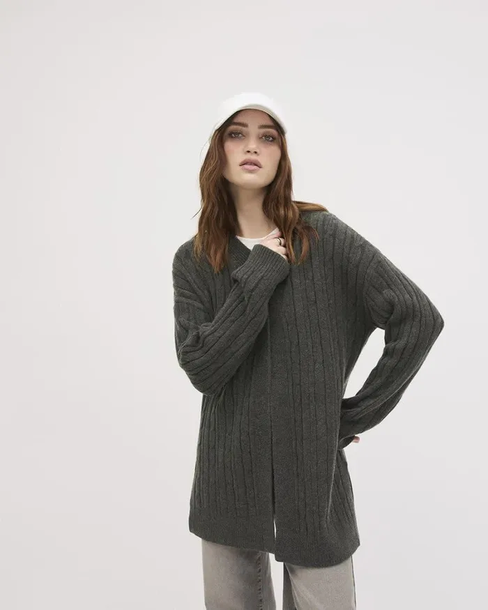 RWandCO Sweaters and Cardigans LongSleeve Spongy Open Cardigan Black Coffee Mix 8211 Women