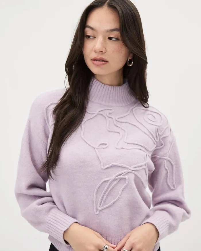 RWandCO Sweaters and Cardigans LongSleeve TurtleNeck Pullover With Flower Embroidery Lavender Frost 8211 Women
