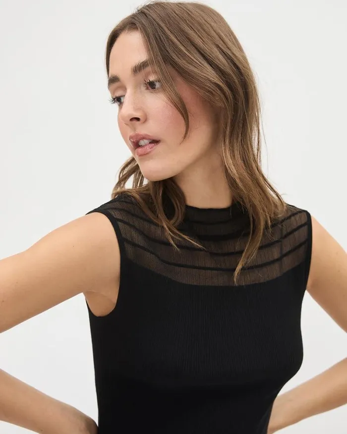 RWandCO Tops Black ExtendedSleeve Textured Top With Sheer Stripes Black 8211 Women RWandCO Tops Black ExtendedSleeve Textured Top With Sheer Stripes Black 8211 Women