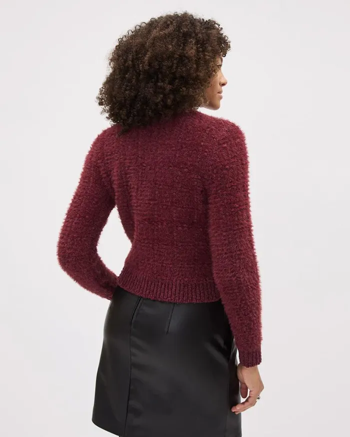 RWandCO Tops LongSleeve CrewNeck FeatherYarn Sweater Burgundy 8211 Women RWandCO Tops LongSleeve CrewNeck FeatherYarn Sweater Burgundy 8211 Women