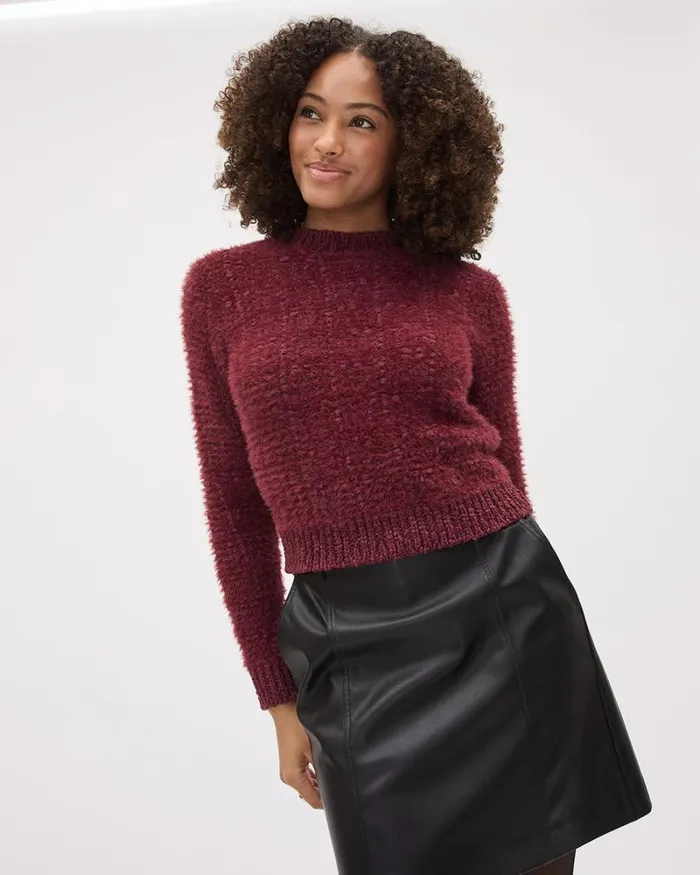 RWandCO Tops LongSleeve CrewNeck FeatherYarn Sweater Burgundy 8211 Women RWandCO Tops LongSleeve CrewNeck FeatherYarn Sweater Burgundy 8211 Women