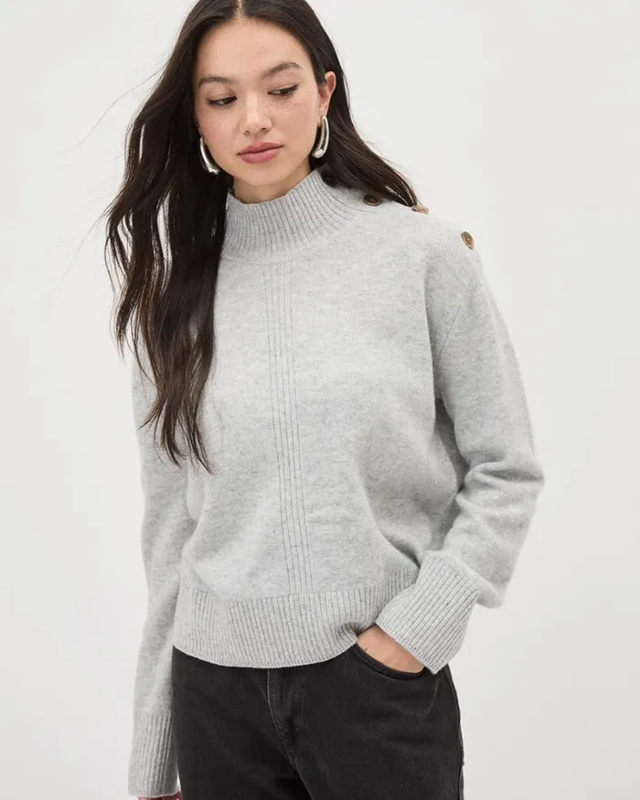RWandCO Tops LongSleeve MockNeck Merino Sweater Light Grey Mix 8211 Women