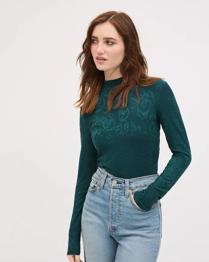 RWandCO Tops LongSleeve MockNeck Top Ponderosa Pine 8211 Women RWandCO Tops LongSleeve MockNeck Top Ponderosa Pine 8211 Women