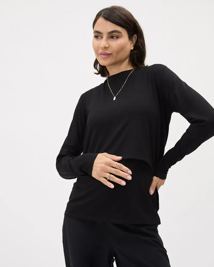RWandCO Tops LongSleeve Nursing Tee 8211 Thyme Maternity Black 8211 Women