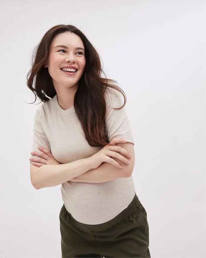 RWandCO Tops ShortSleeve CrewNeck Top 8211 Thyme Maternity Oatmeal Mix 8211 Women RWandCO Tops ShortSleeve CrewNeck Top 8211 Thyme Maternity Oatmeal Mix 8211 Women