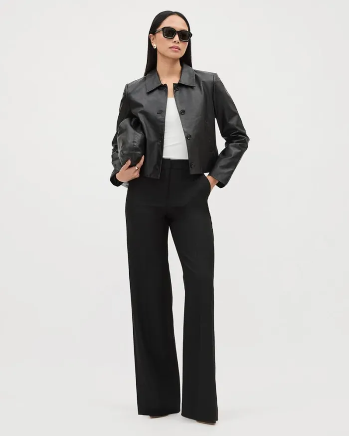 RWandCO Wide Leg Black WideLeg HighRise WoolBlend Pant Black 8211 Women