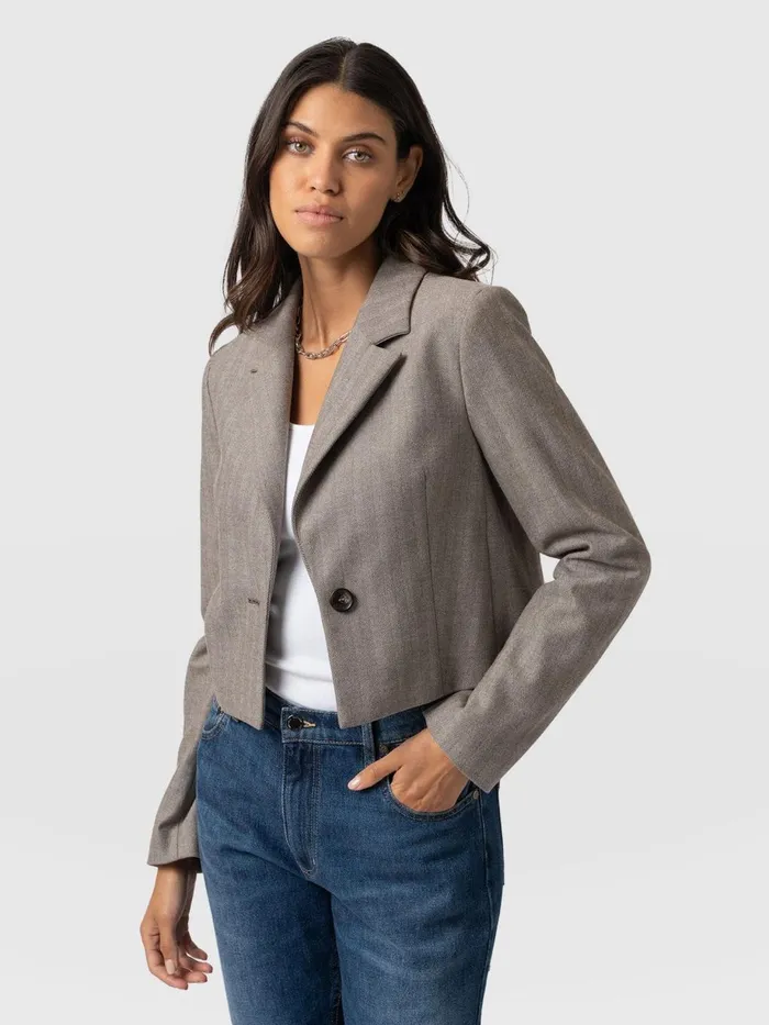 Saint And Sofia Blazers Women Astrid Cropped Blazer 8211 Brown Herringbone Brown Herringbone