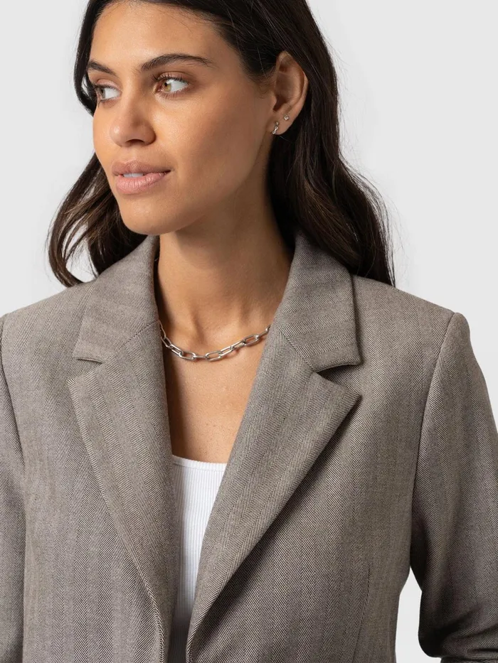Saint And Sofia Blazers Women Astrid Cropped Blazer 8211 Brown Herringbone Brown Herringbone