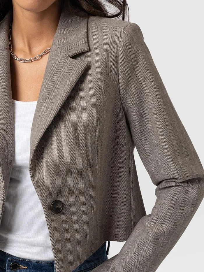Saint And Sofia Blazers Women Astrid Cropped Blazer 8211 Brown Herringbone Brown Herringbone
