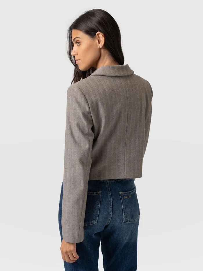Saint And Sofia Blazers Women Astrid Cropped Blazer 8211 Brown Herringbone Brown Herringbone