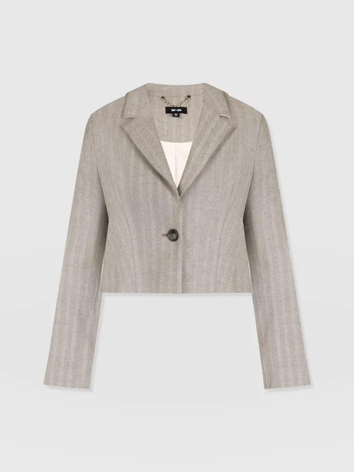 Saint And Sofia Blazers Women Astrid Cropped Blazer 8211 Brown Herringbone Brown Herringbone