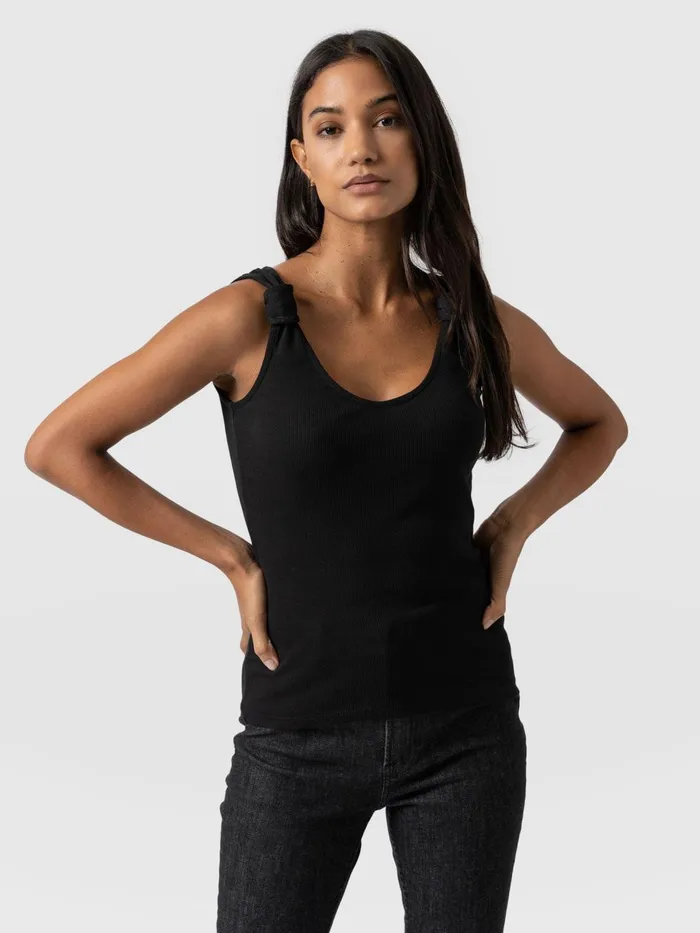 Saint And Sofia Casual Tops Women Knot Vest Rib 8211 Black Black