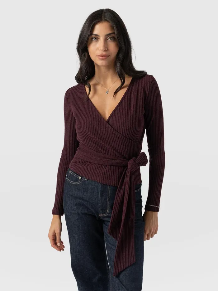 Saint And Sofia Casual Tops Women Victory Rib Top 8211 Burgundy Burgundy