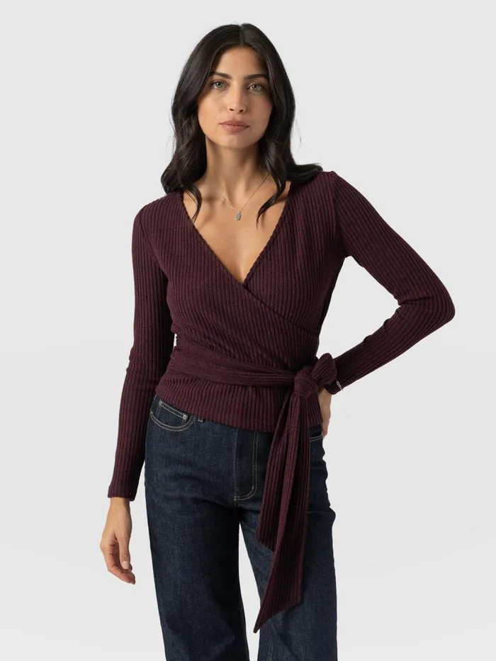 Saint And Sofia Casual Tops Women Victory Rib Top 8211 Burgundy Burgundy