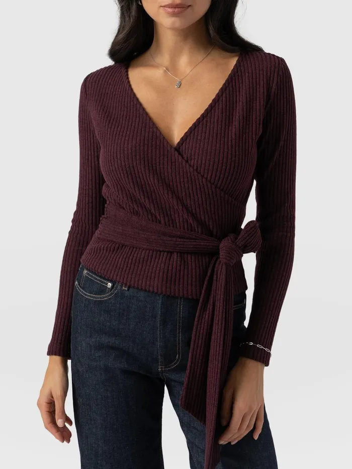 Saint And Sofia Casual Tops Women Victory Rib Top 8211 Burgundy Burgundy
