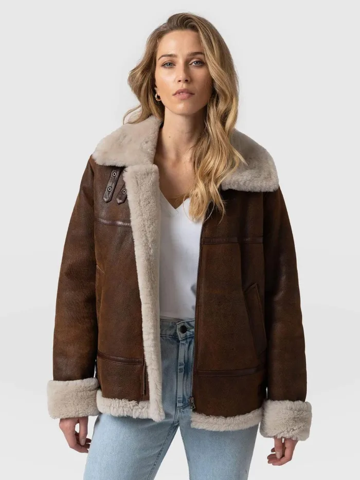 Saint And Sofia Coats and Jackets Women Amelia Aviator Jacket 8211 Brown Brown