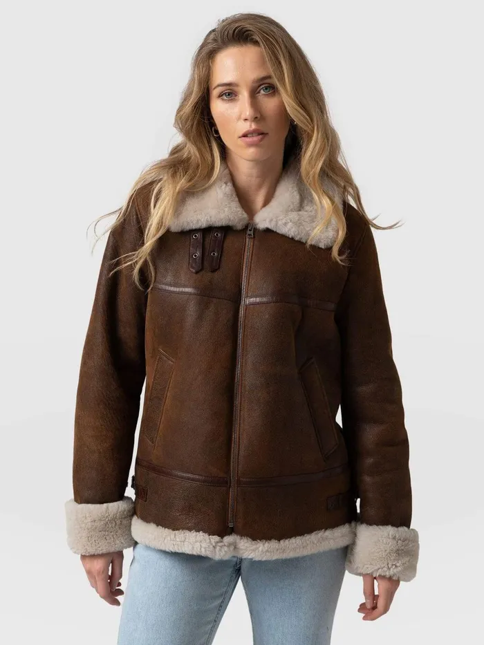 Saint And Sofia Coats and Jackets Women Amelia Aviator Jacket 8211 Brown Brown