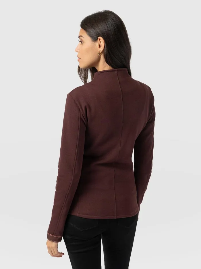 Saint And Sofia Coats and Jackets Women Cotton Biker Jacket 8211 Maroon 8211 Bronze Stripe Bronze Stripe
