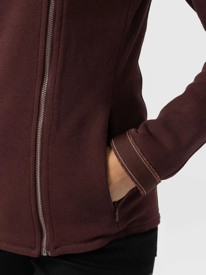 Saint And Sofia Coats and Jackets Women Cotton Biker Jacket 8211 Maroon 8211 Bronze Stripe Bronze Stripe
