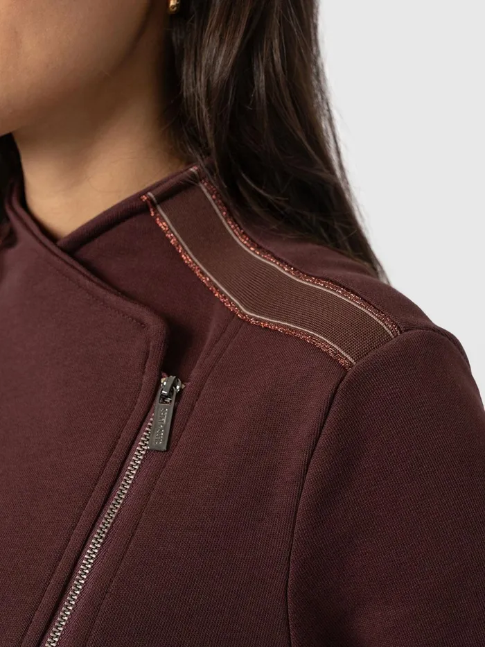 Saint And Sofia Coats and Jackets Women Cotton Biker Jacket 8211 Maroon 8211 Bronze Stripe Bronze Stripe
