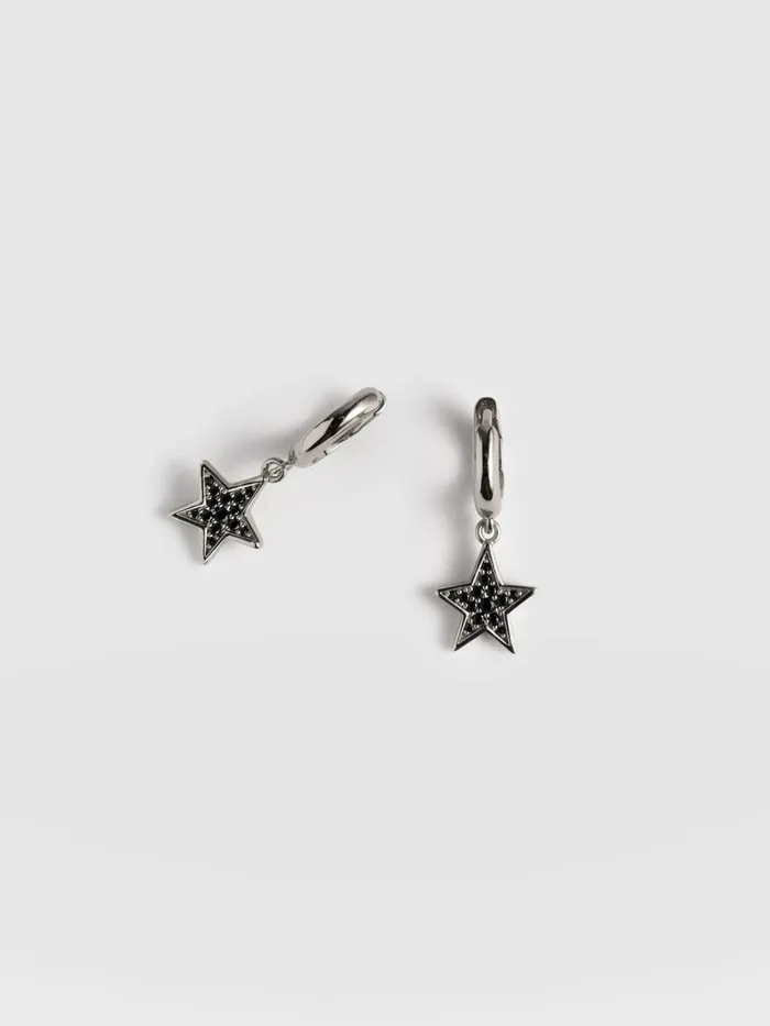 Saint And Sofia Earrings Women Astral Star Charm Drop Huggie Earrings 8211 SilverBlack Silverblack