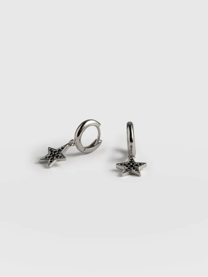 Saint And Sofia Earrings Women Astral Star Charm Drop Huggie Earrings 8211 SilverBlack Silverblack
