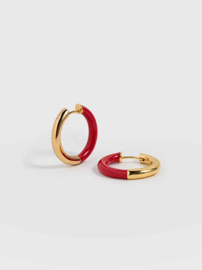 Saint And Sofia Earrings Women Enamel Hoop Earrings 8211 GoldRed Goldred
