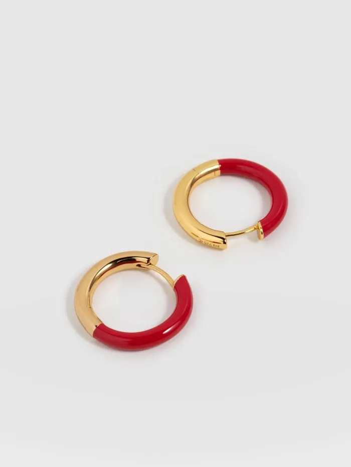 Saint And Sofia Earrings Women Enamel Hoop Earrings 8211 GoldRed Goldred