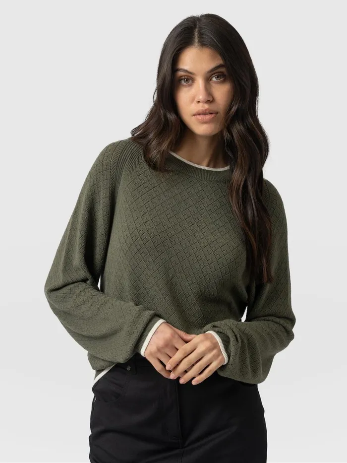 Saint And Sofia Knitwear Women Diamond Knit Sweater 8211 Khaki Khaki