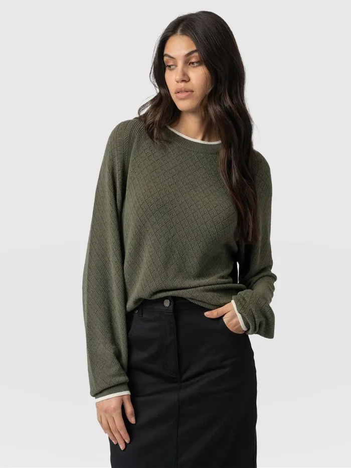 Saint And Sofia Knitwear Women Diamond Knit Sweater 8211 Khaki Khaki